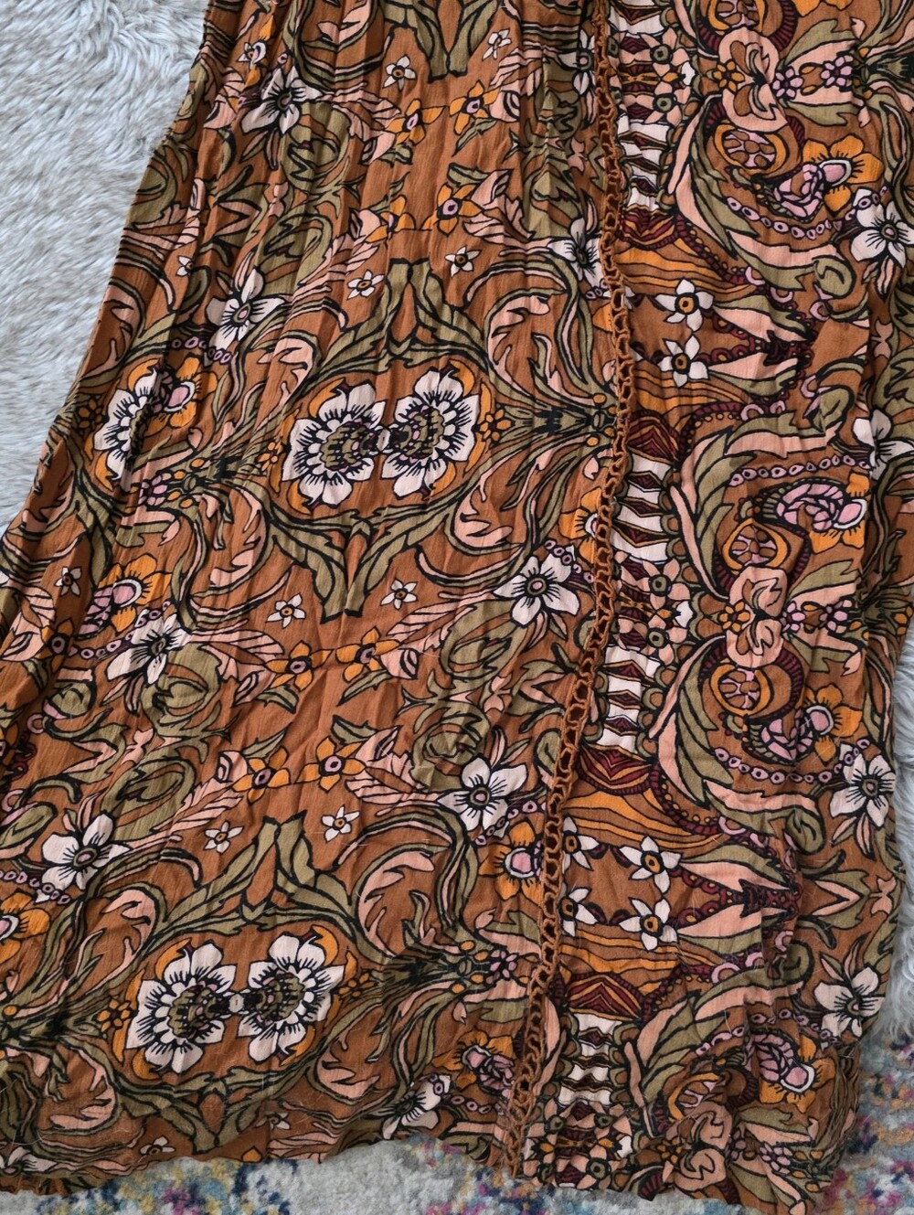 Free People Boho Floral Halter Jumpsuit Brown & Rust Orange Women's Size Large - Picture 3 of 13